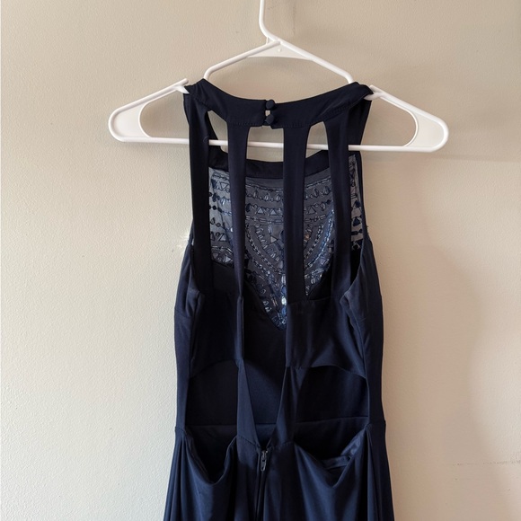 B Darlin Navy Maxi Dress with Embellished Neckline - Picture 5 of 9